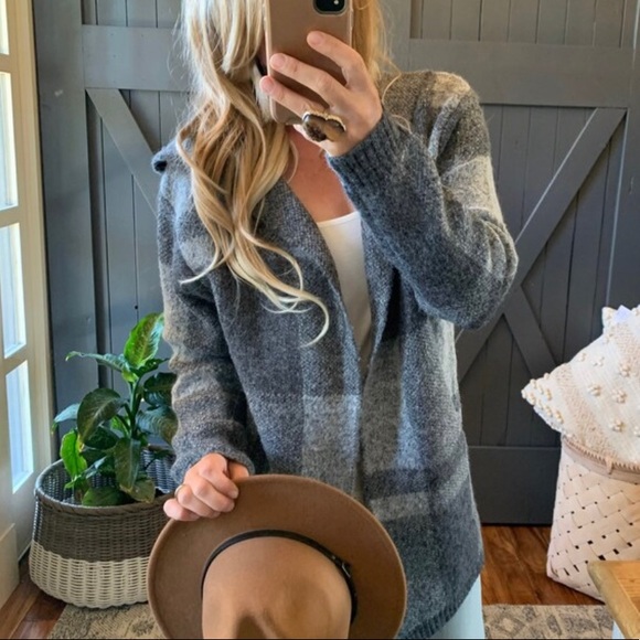 New Women's Grey Hooded Cardigan Sweater Coat Boho Western Cozy - Picture 4 of 9